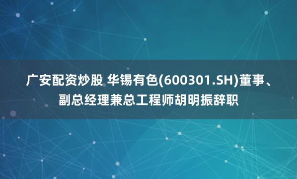 广安配资炒股 华锡有色(600301.SH)董事、副总经理兼总工程师胡明振辞职